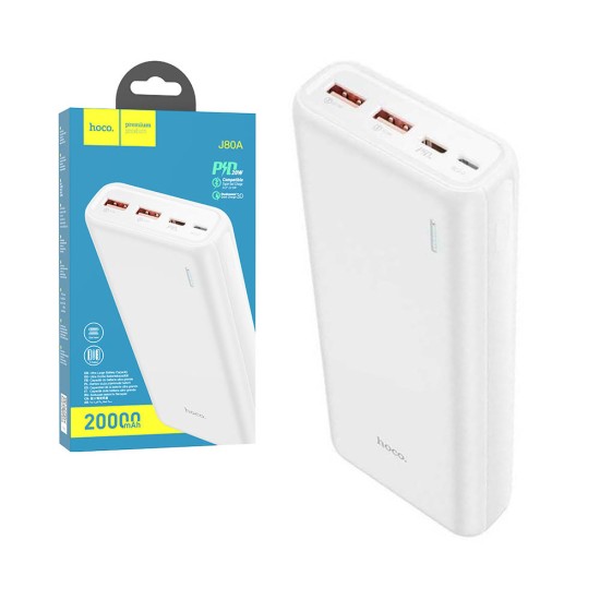 Hoco Power Bank J80A Premium (2 USB+ Type-C) 22.5W 20000mAh White